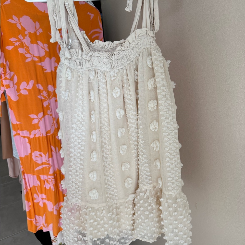 White Textured Sleeveless Dress